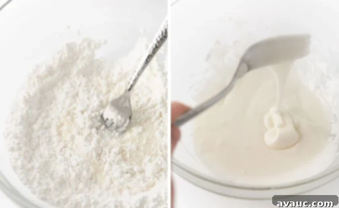 Quick and Easy Sugar Cookie Glaze 5 mixing powdered icing sugar and water with fork