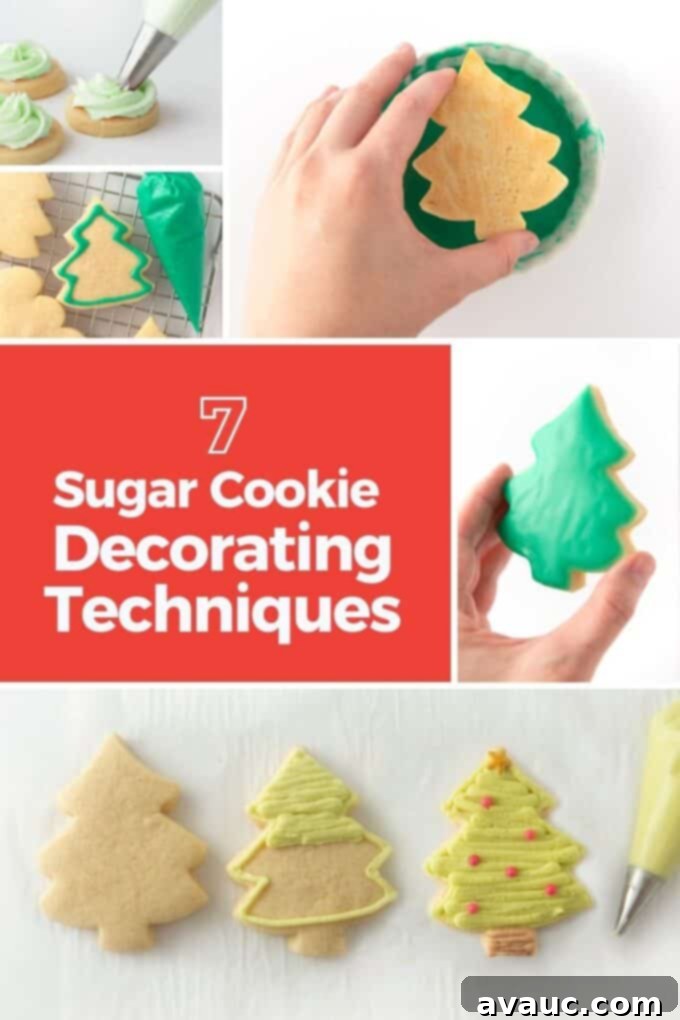 7 Fun & Easy Ways to Decorate Sugar Cookies 2 Collage showing various sugar cookie decorating techniques