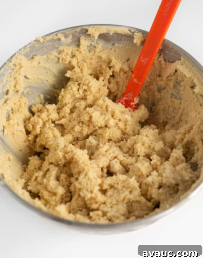 Bowl of sticky fluffy sugar cookie dough ready for rolling