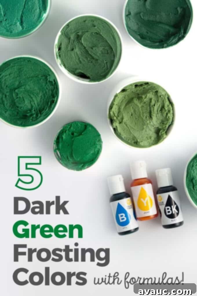Unlock 5 Perfect Dark Green Icing Shades 2 6 bowls of dark green icing in different shades