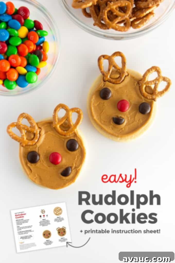 brown reindeer sugar cookies with pretzel antlers and M&M faces