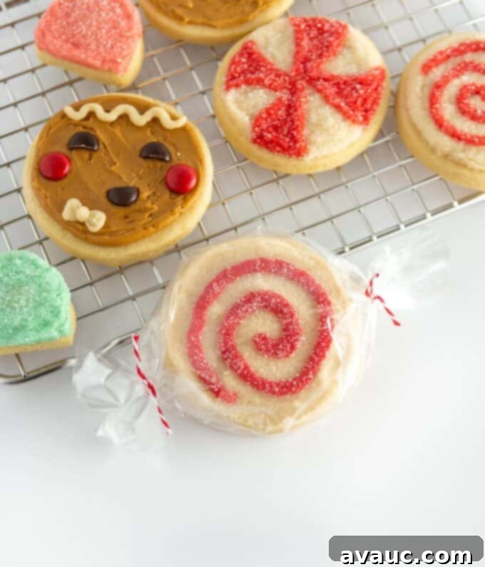 round peppermint sugar cookie in a clear plastic bag, tied like candy