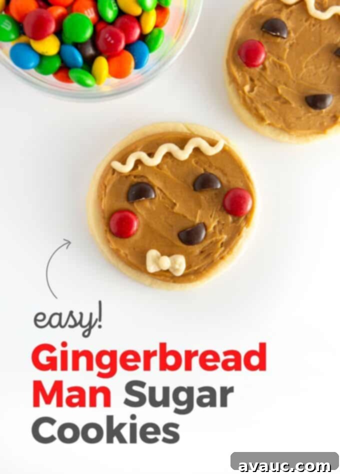 Round Gingerbread Man Sugar Cookies 2 Easy gingerbread man face cookie decorated with M&M candies, made using a circle cookie cutter.