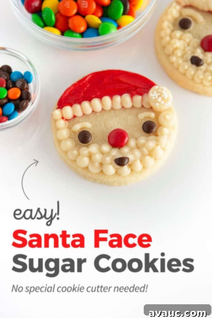 Easy Santa face sugar cookies decorated with M&M candy