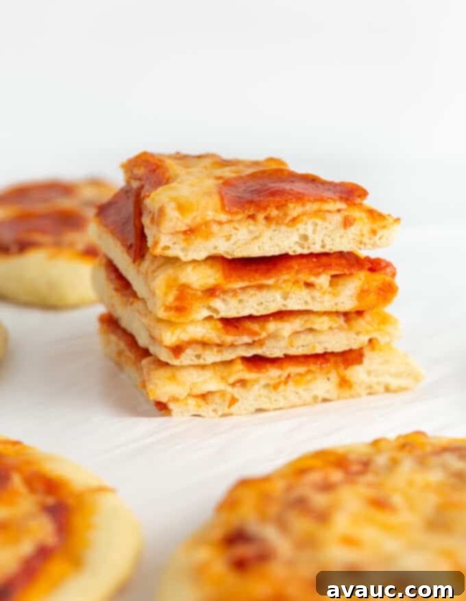 Easy Mini Pizzas for Little Chefs 11 stack of sliced mini pepperoni pizzas