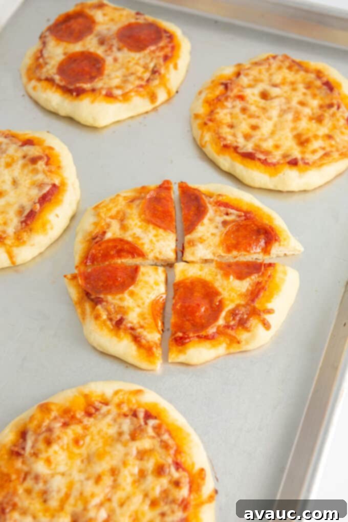 Easy Mini Pizzas for Little Chefs 10 mini pepperoni pizza cut into four slices