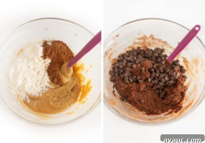 Decadent Triple Chocolate Cookie Cake 6 mixing triple chocolate cookie cake dough