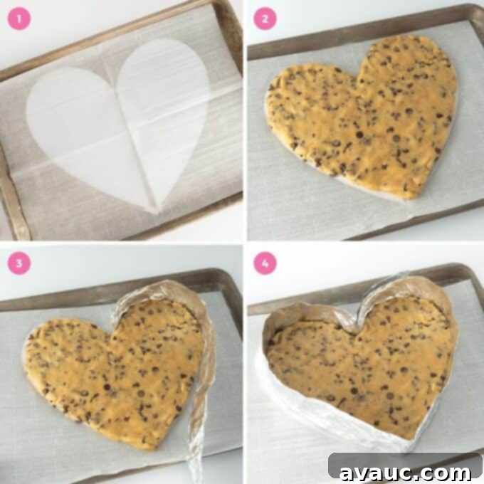 Hands pressing cookie dough into a heart shape and wrapping with aluminum foil