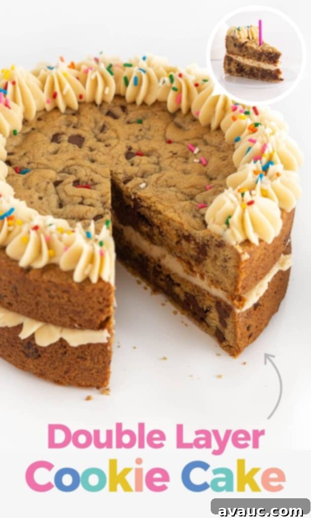 Giant Cookie Sandwich 2 Decadent double layer chocolate chip cookie cake with vanilla buttercream