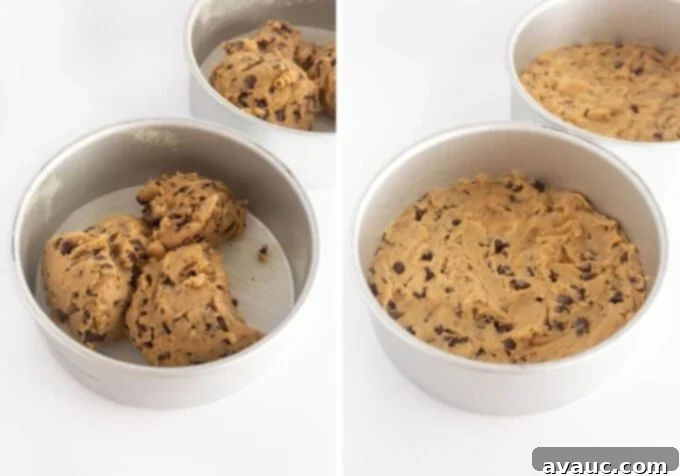 Giant Cookie Sandwich 8 Chocolate chip double layer cookie cake dough pressed into two 8-inch metal pans