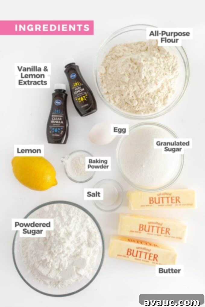 Zesty Lemon Cookie Cake 4 Ingredients laid out for making the lemon cookie cake.