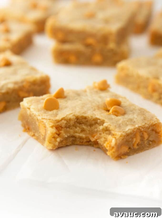 Gourmet Butterscotch Bars 3 butterscotch cookie bar with bite taken