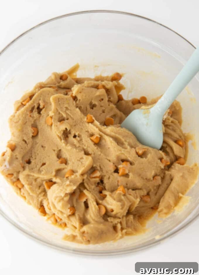 Gourmet Butterscotch Bars 5 glass bowl of butterscotch cookie dough with butterscotch chips