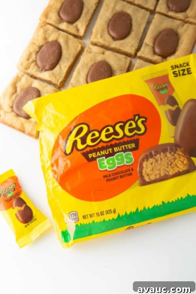 Reese's Egg Bliss Bars 4 A stack of beautifully baked Reese's Egg Peanut Butter Bars, showcasing their golden color and inviting texture.