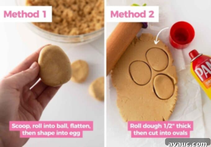 Irresistible Homemade Peanut Butter Eggs 6 Infographic demonstrating two methods to scoop, roll, and shape homemade peanut butter eggs