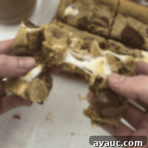Dreamy Fluffernutter Bars 1 Gooey Fluffernutter Cookie Bars with marshmallows and chocolate chips.
