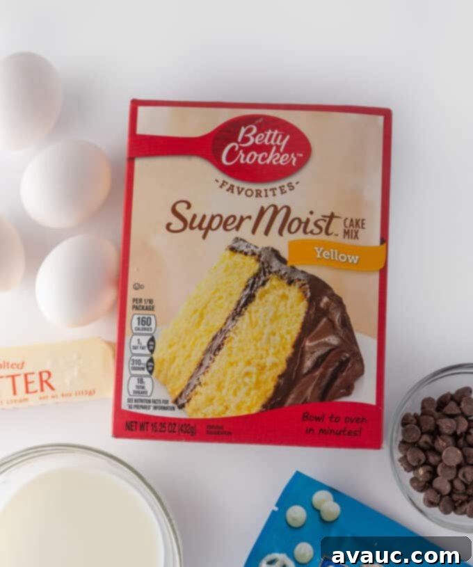 9x13 Zebra Sheet Cake 4 Overhead view of ingredients for homemade zebra cake