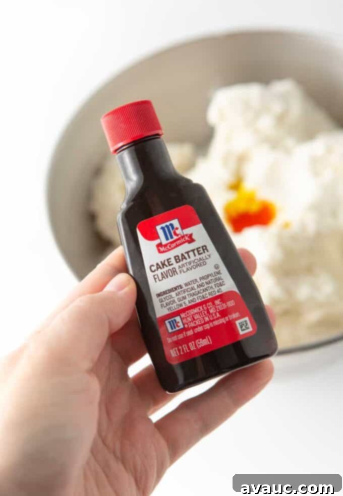 McCormick brand cake batter extract bottle, highlighting the key ingredient.