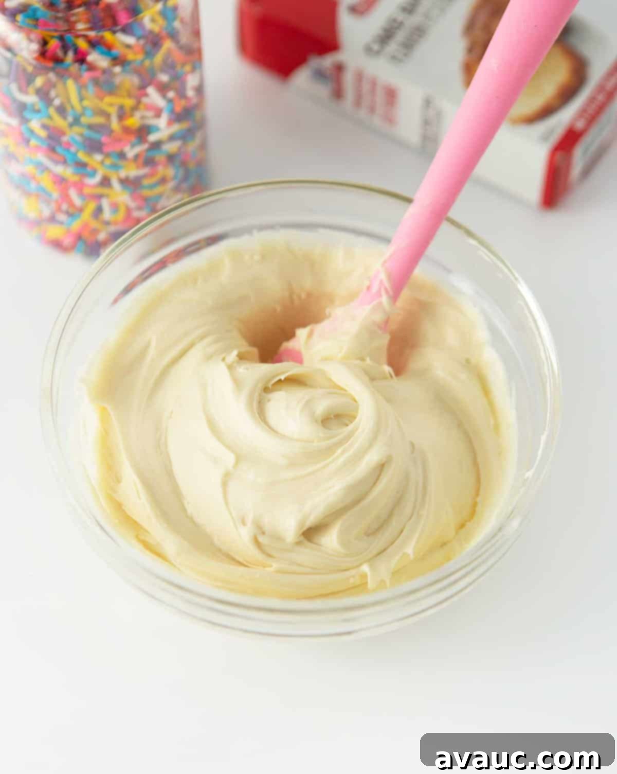 Frosted Funfetti Cookies 8 bowl of cream cheese cake cake batter frosting