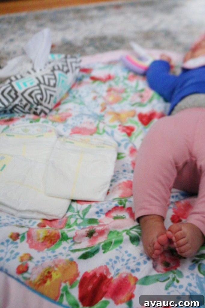 A happy baby in a diaper, free from rash
