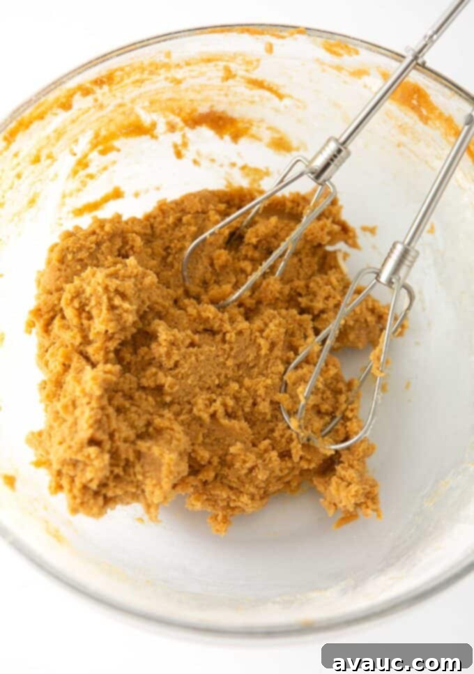 Soft pumpkin snickerdoodle dough in a mixing bowl, ready for shaping.