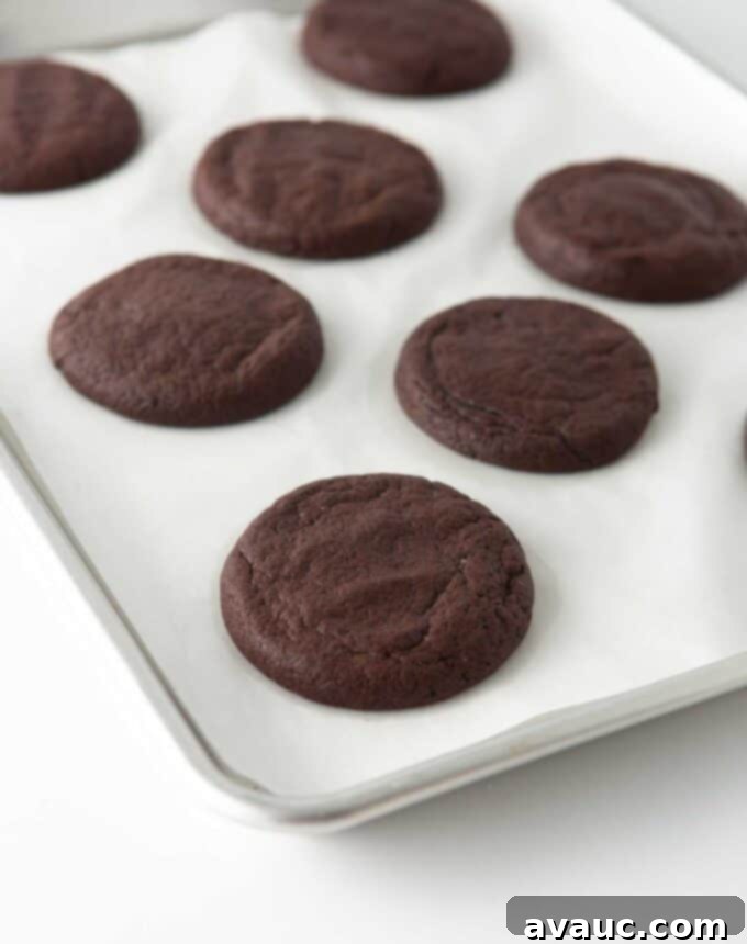 Fudgy Cosmic Brownie Cookies 8 baked, unfrosted cosmic brownie cookies on pan