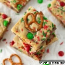Festive Cookie Squares 13 stack of red and green m&m christmas cookie bars
