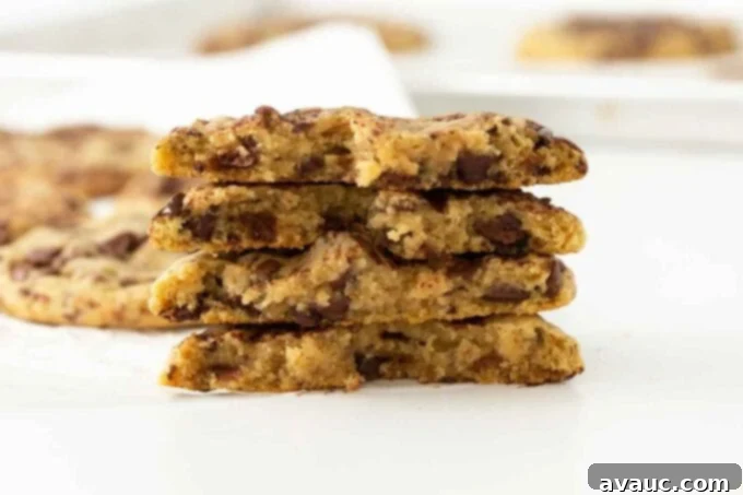 stack of bakery style chocolate chip cookies