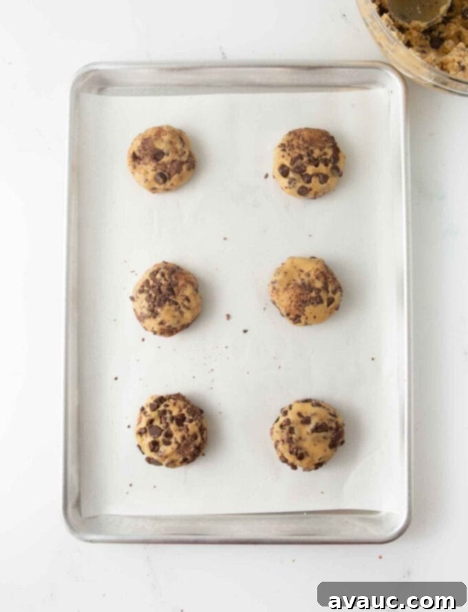 half sheet pan with six dough balls