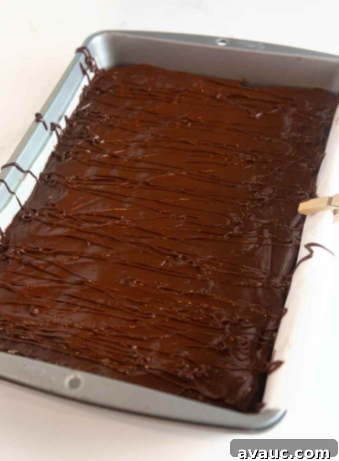 Decadent Thin Mint Cookie Bars 12 9x13 pan of thin mint cookie bars with chocolate drizzle