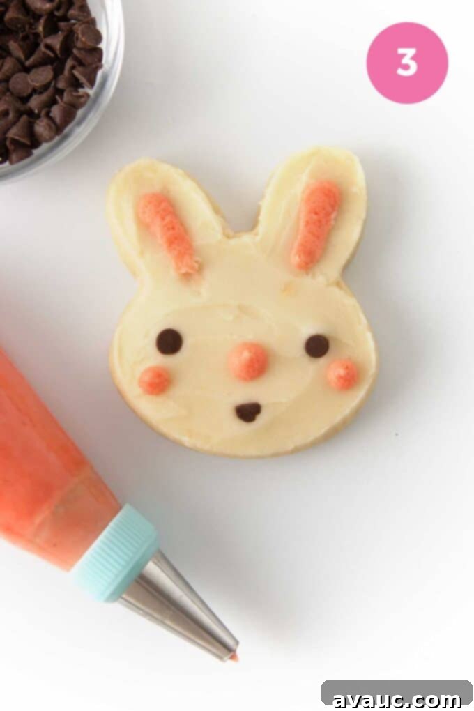 how to decorate easter bunny sugar cookies with mini chocolate chips