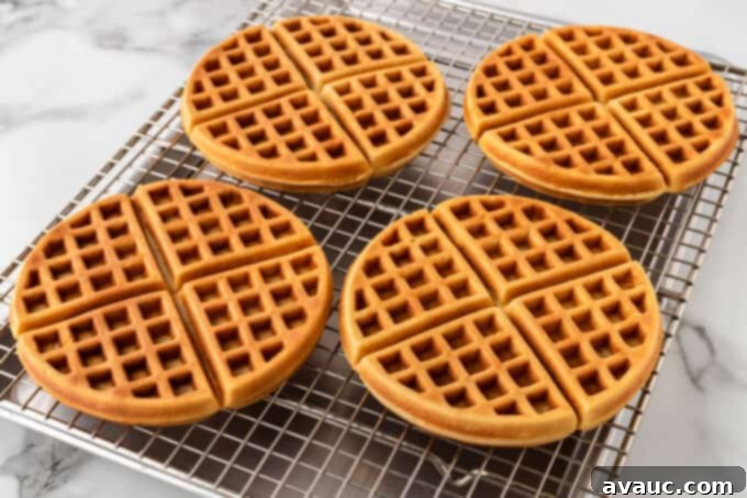 close-up of cooked crispy waffles