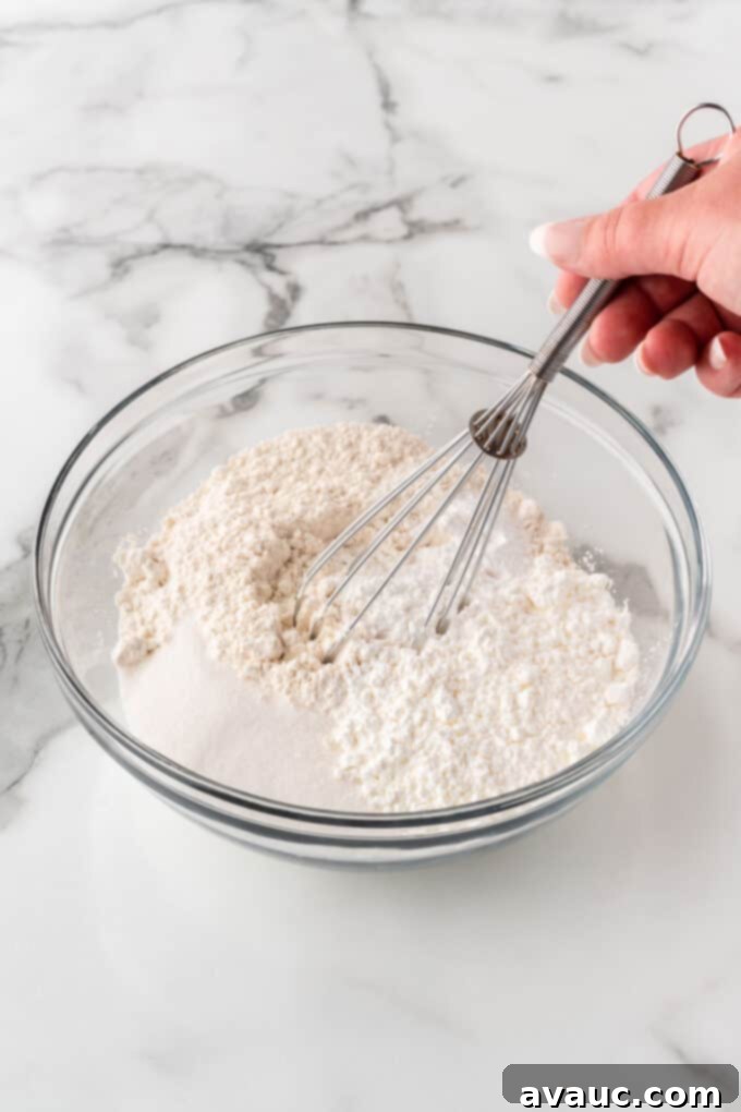 whisking dry ingredients for crispy waffles