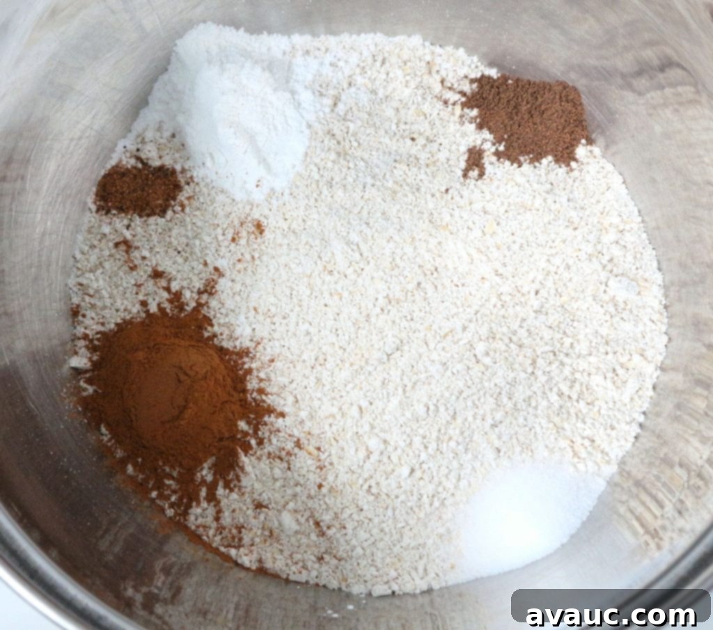 Dry ingredients for apple oat muffins