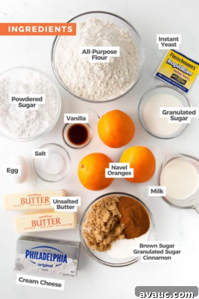 One-Hour Citrus Cinnamon Buns 4 Orange cinnamon roll ingredients laid out
