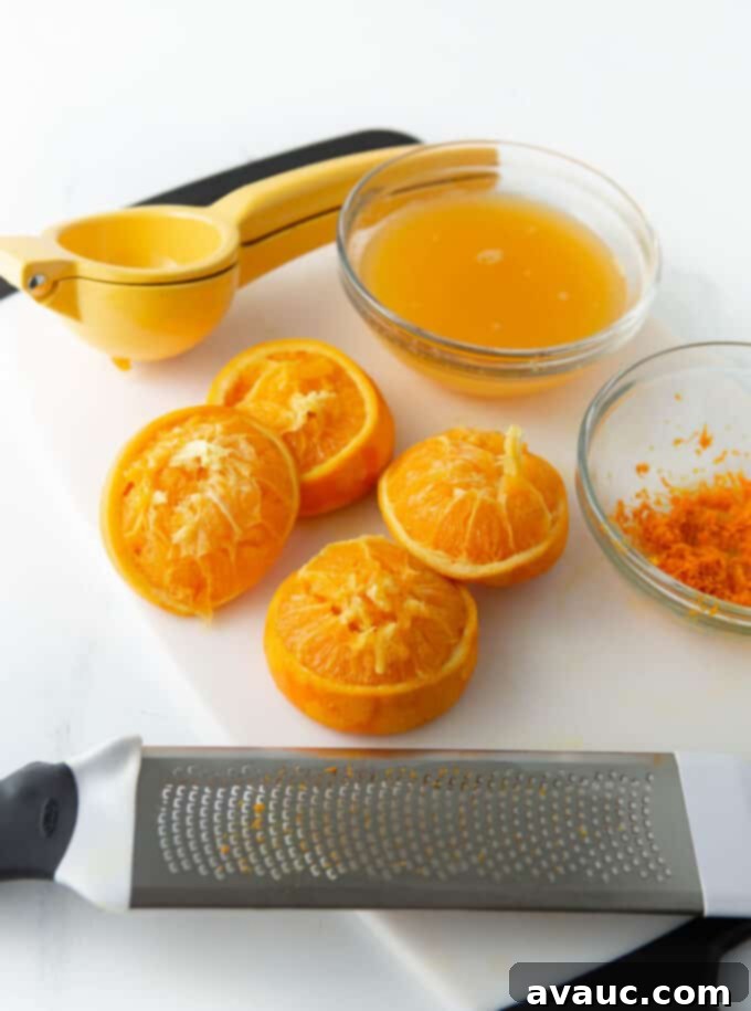 One-Hour Citrus Cinnamon Buns 5 Zesting and juicing oranges for the recipe
