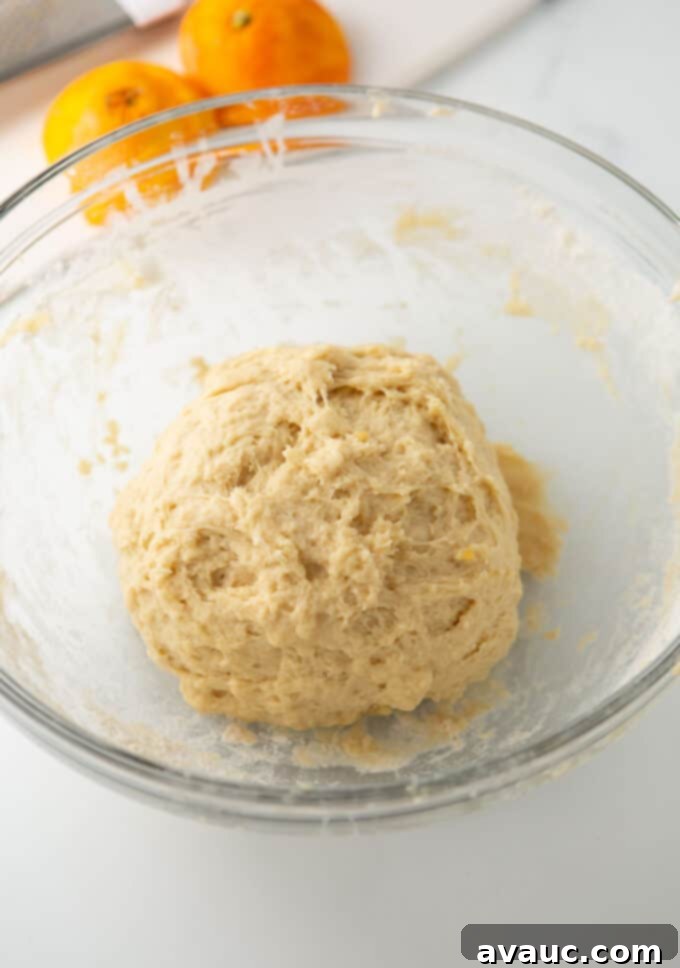 One-Hour Citrus Cinnamon Buns 8 Orange cinnamon roll dough mixed