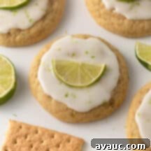 chewy key lime cookies with glaze and lime wedge
