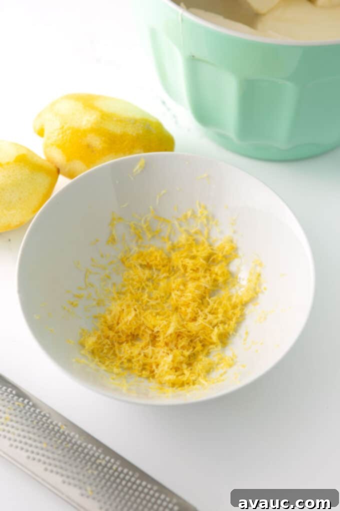 Easy No Bake Lemon Cheesecake Squares 8 bowl of lemon zest
