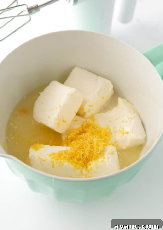 Easy No Bake Lemon Cheesecake Squares 9 bowl of no bake cream cheese filling before mixing