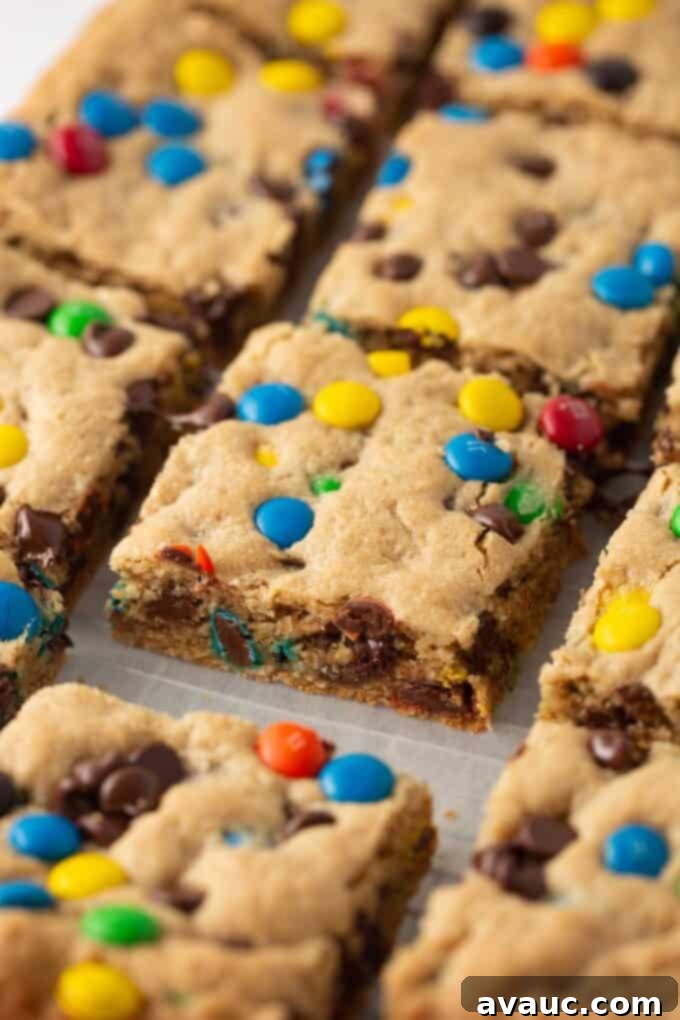 Kitchen Sink Cookie Bars 2 monster cookie bar squares in 9x13 pan