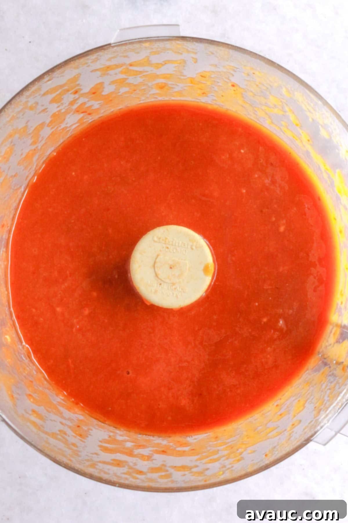 Blended chipotle-tomato salsa in a food processor