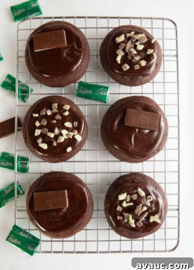 wire rack with decorated andes mint cookies