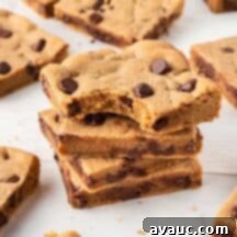 Chewy Peanut Butter Cookie Bars 14 stack of peanut butter chocolate chip cookie bars