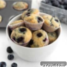 Bite-Sized Blueberry Muffins 11 bowl of mini blueberry muffins
