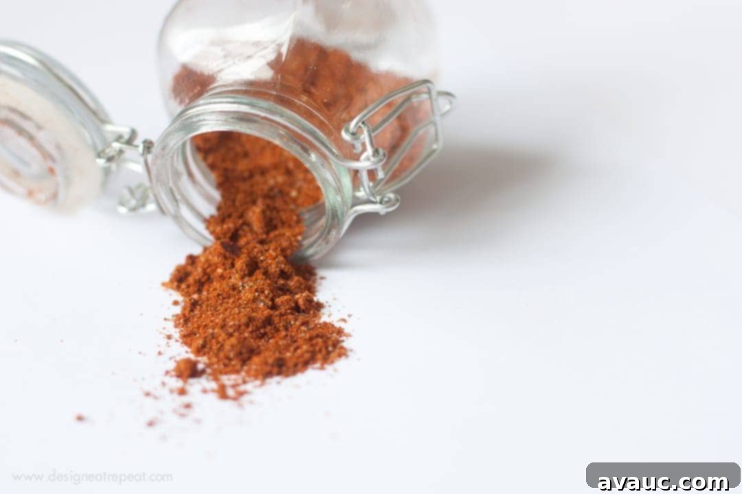 Another angle of the vibrant homemade taco seasoning mix