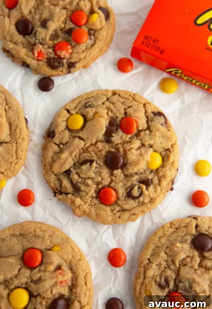 Chewy Reese's Pieces Perfection 2 chewy reeses pieces cookie on a cooling rack