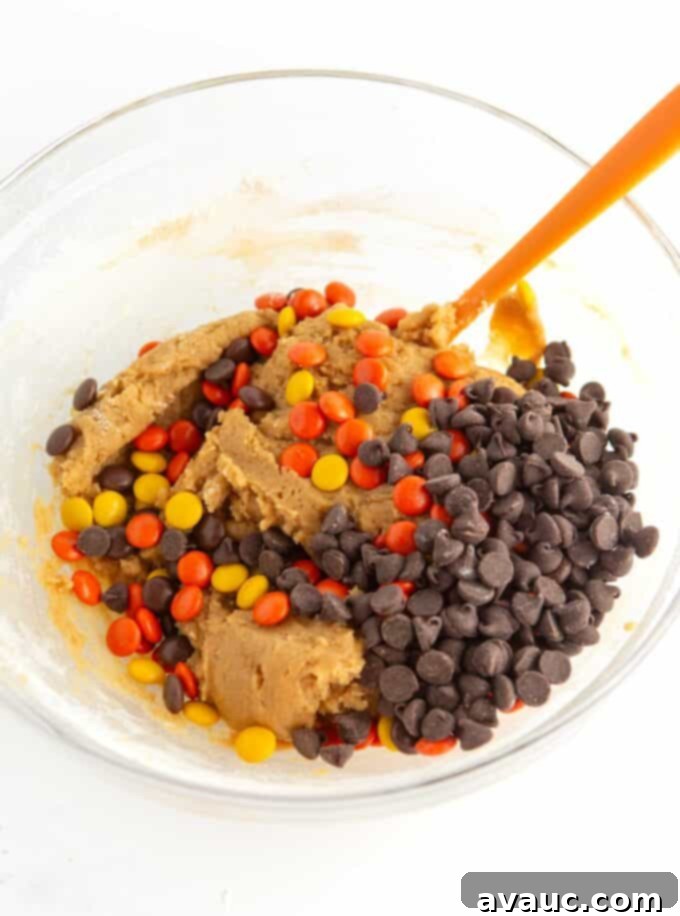Chewy Reese's Pieces Perfection 6 bowl of reeses pieces cookie dough with chocolate chips