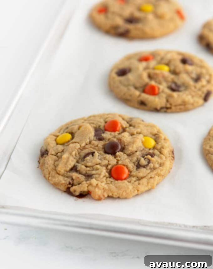 Chewy Reese's Pieces Perfection 8 tray of freshly baked reeses pieces cookies