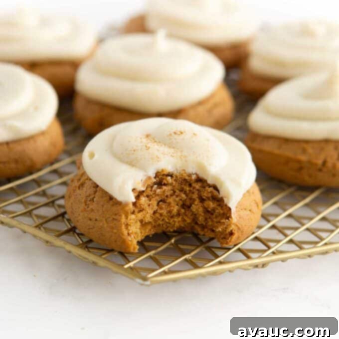 Velvet Autumn Pumpkin Treats 11 soft pumpkin cookies with cream cheese frosting